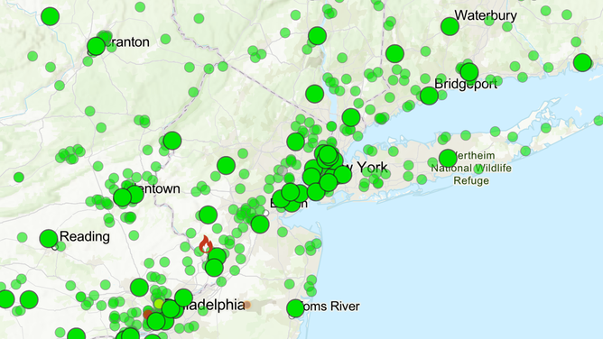 Air quality reported to be in the "good" range around New York City.