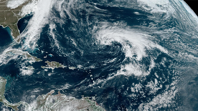 This image shows an area of low pressure being monitored by the National Hurricane Center.