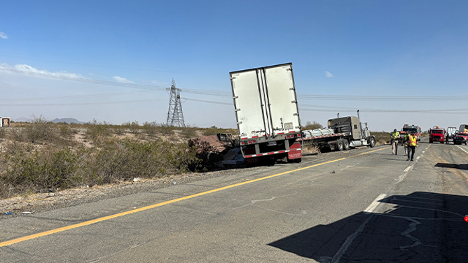 This image provided by the Arizona Department of Public Safety shows the aftermath of a deadly multivehicle crash on Interstate 10 near Tonopah on Saturday, March 1, 2025.