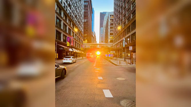 Mostly clear skies today in the Windy City helped capture the perfect photos of the Chicagohenge.
