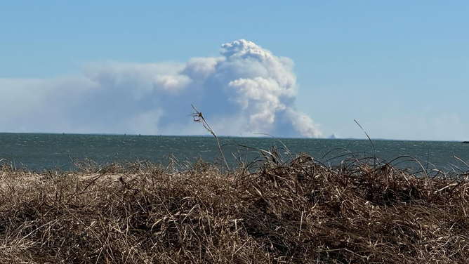 Brush fire along the Sunrise Highway in Long Island.