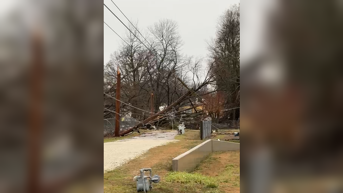 Severe weather damage from tornado captured in Ada, Oklahoma.