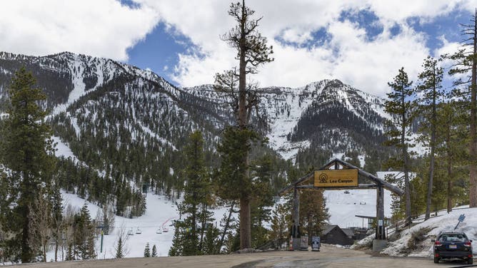 Signage for Lee Canyon ski resort on April 13, 2023, outside Las Vegas.