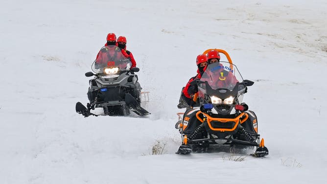 VAN, TURKIYE - FEBRUARY 16: Gendarmerie Search and Rescue (JAK) team keep and provide the safety of ski lovers at Abali Ski center in Gevas district of Van, Turkiye on February 16, 2024. JAK team with its 5-members, which is on duty 24/7 at the center, responds immediately in case of injury, getting lost, being stranded on the chairlift rides and in the terrain, with fully equipped snow and off-road vehicles and equipment.