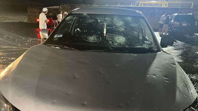 Hail damage to a vehicle in Kerrville, Texas at Calvary Temple Church on March 23, 2025.