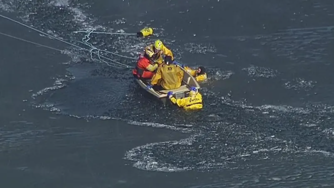 Ice rescue from Lake Chemung near Howell, Michigan on Wednesday.