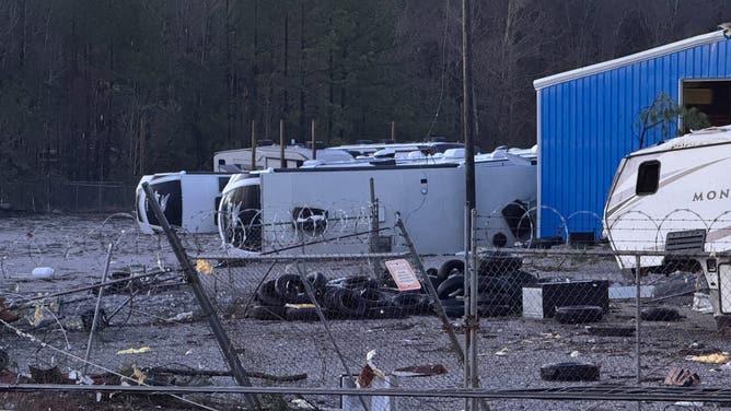 This photo shows significant damage in Calera, Alabama.