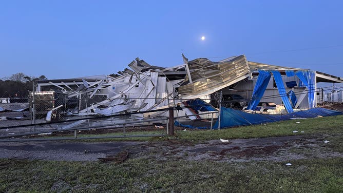 This photo shows significant damage in Calera, Alabama.