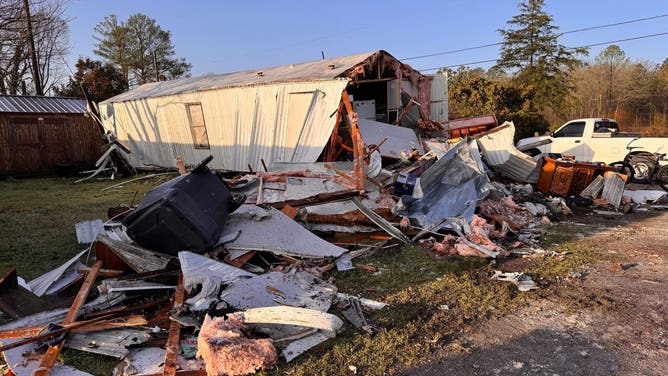 This photo shows significant damage in Calera, Alabama.