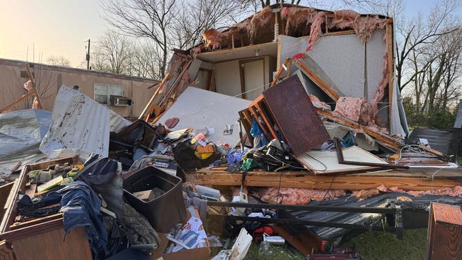 This photo shows significant damage in Calera, Alabama.