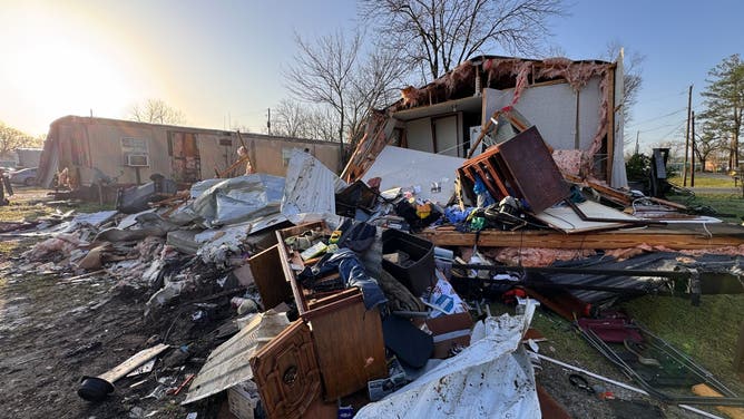 This photo shows significant damage in Calera, Alabama.