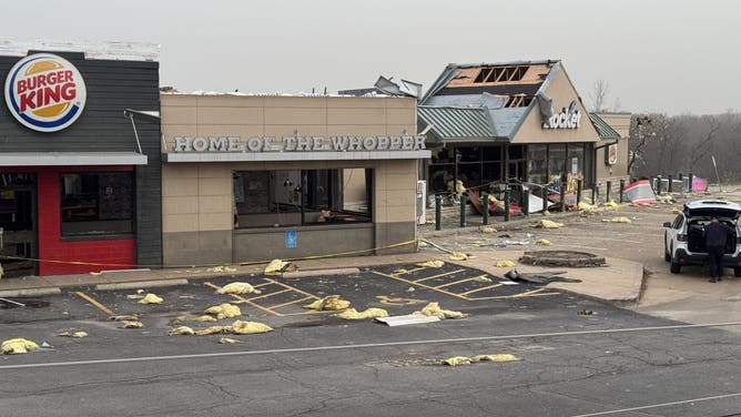 Damage to the Burger King in Villa Ridge, Missouri, which was hit by an EF-2 tornado.