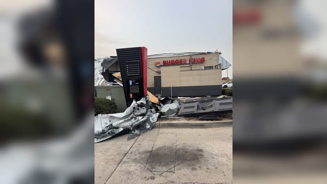 Damage to the Burger King in Villa Ridge, Missouri, which was hit by an EF-2 tornado.