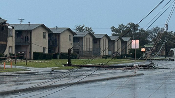 This image shows damage reported in Irving, Texas, after severe thunderstorms blasted across the city on Tuesday, March 4, 2025.