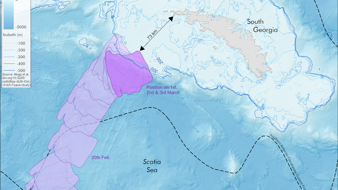 Map of the giant iceberg by the Mapping and Geographic Information Centre, British Antarctic Survey.