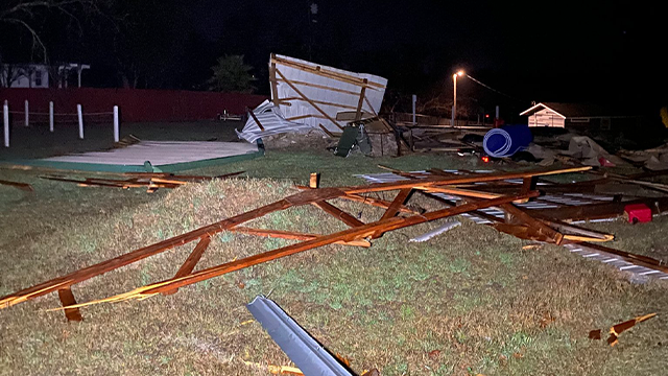 This photo shows damage after straight-line winds in Kingsland, Texas, on Tuesday, March 4, 2025.