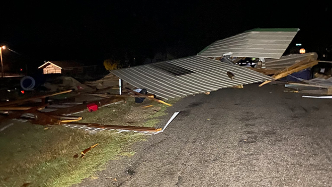 This photo shows damage after straight-line winds in Kingsland, Texas, on Tuesday, March 4, 2025.