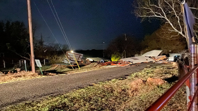 This photo shows damage after straight-line winds in Kingsland, Texas, on Tuesday, March 4, 2025.