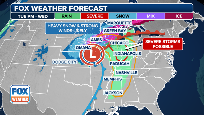 This graphic provides an overview of the next storm system impacting the U.S.