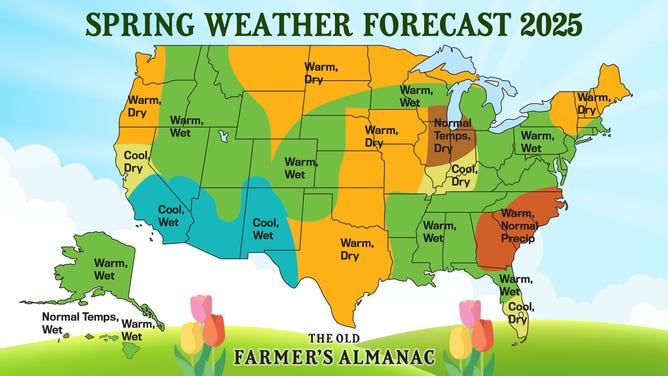 Old Farmer's Almanac 2025 spring outlook for the U.S.