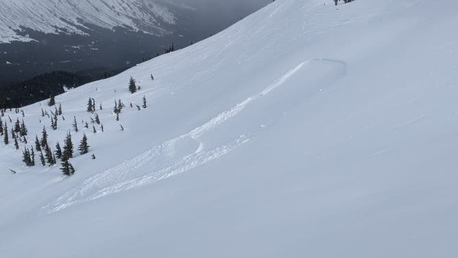 A small avalanche on March 4, 2024 in Turnagain Pass near Girdwood, Alaska.