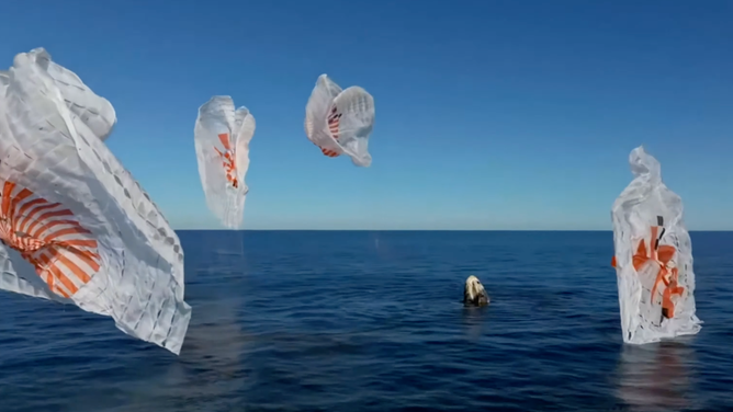 SpaceX Dragon Freedom spacecraft after splashdown in the Gulf of America near Florida on March 18, 2025. 