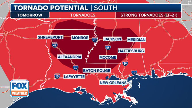This graphic shows the tornado threat on Tuesday, March 4, 2025.