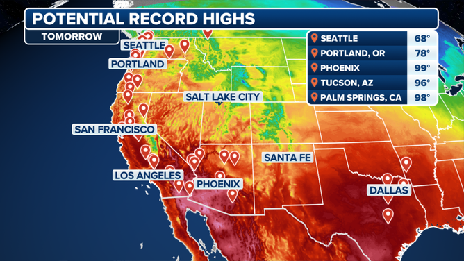 A look at the potential record highs on Tuesday, March 25, 2025.