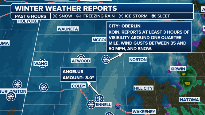 This graphic shows blizzard conditions verified in Kansas on Wednesday, March 19, 2025.