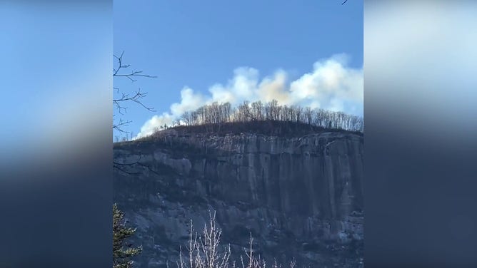 サウスカロリンの州立公園のテーブルロックの森林火災。