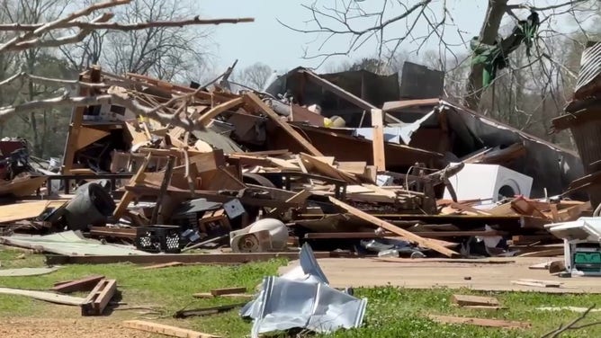 This image shows some of the damage after a tornado in Tylertown, Mississippi.