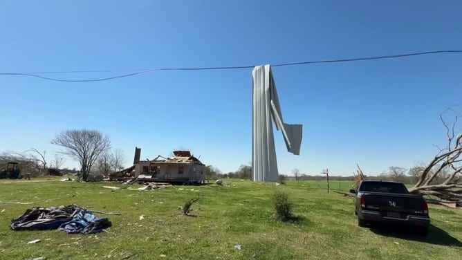 This image shows some of the damage after a tornado in Tylertown, Mississippi.