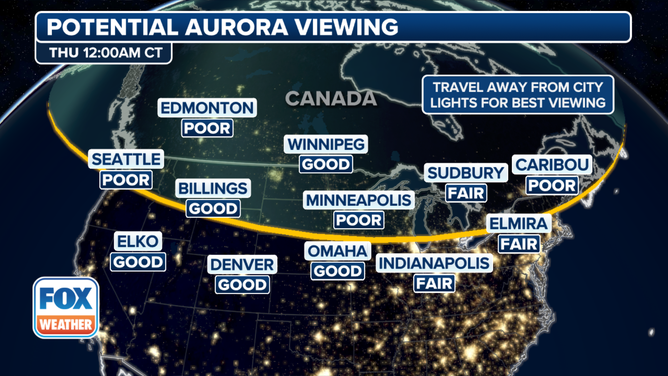 Aurora viewing forecast for March 26-27, 2025.