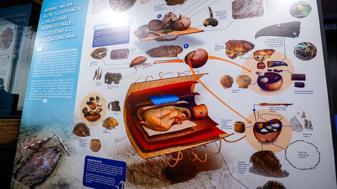 A diagram showing how the woman was buried, along with the items she was buried with.
