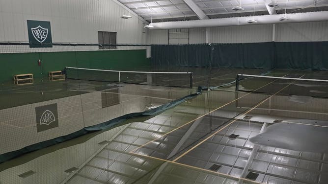 Flooded tennis courts in the Nashville suburb of Belle Meade.