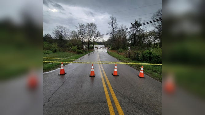 Flooding and road closures in Bowling Green, Kentucky April 3.