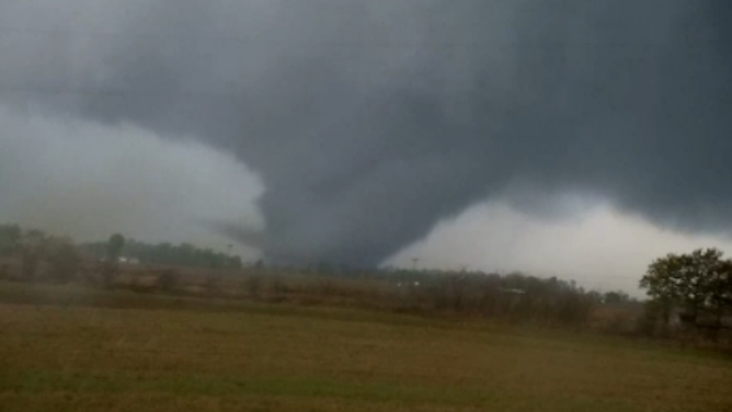 Tornado on the ground in Arkansas. This is one of two twisters in progress.