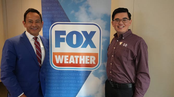 FOX Weather meteorologist Craig Herrera with his mentee and MSU scholarship recipient Mark Kimoto.
