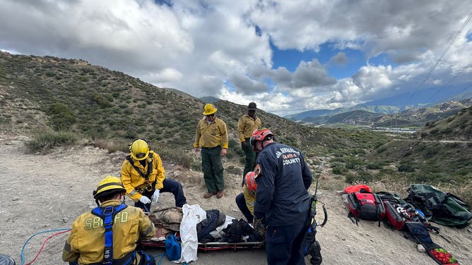County Fire Officials pull the victim to safety using a rope rescue system.