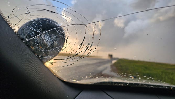 Damaging hail outside of Dimmitt, Texas, on 4/23/2025