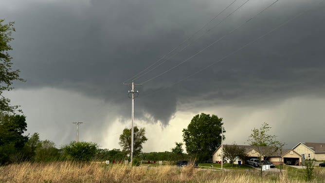 Storm clouds seen in Junction City, Kansas on Monday, April 28, 2025 during severe thunderstorms.