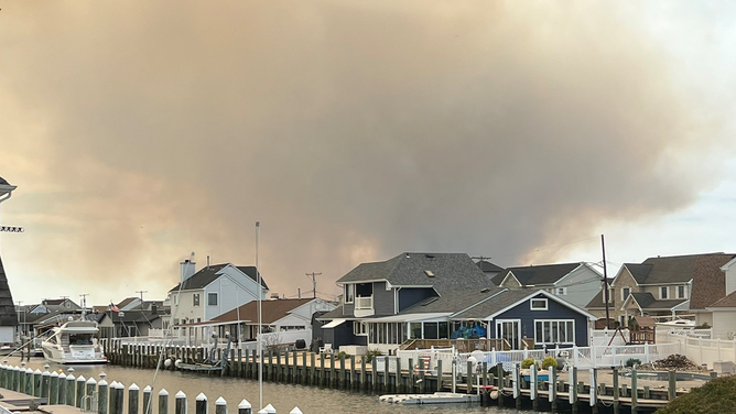 Smoke from the Jones Fire seen from Sunrise Beach in Lacey Township, New Jersey on April 22, 2025.