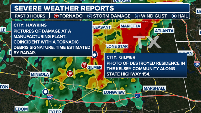 Tornado reports in East Texas on 4/4/2025