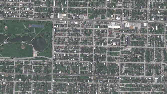 An image of the Fairgrounds area of St. Louis before a tornado on May 17, 2025.
