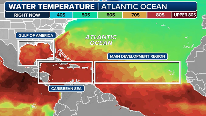 Atlantic basin water temperatures as of 5/21/2025.