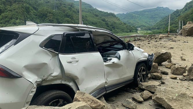 Damage from Miaoli County rockfall.