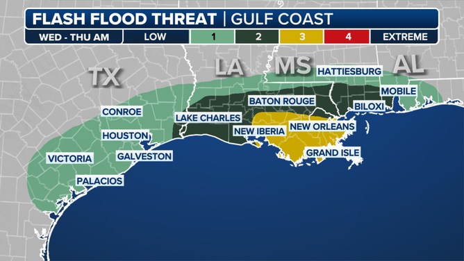 This graphic shows the Flash Flood Threat through Thursday, May 7, 2025.
