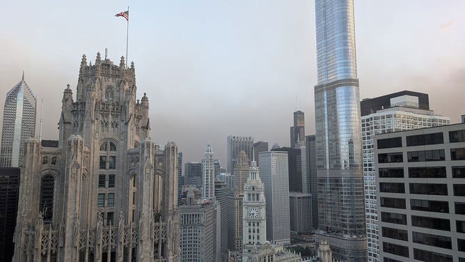 A dust storm moves through Chicago, Illinois, on May 16, 2025.
