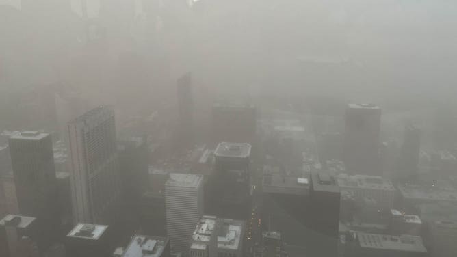 A dust storm moves through Chicago, Illinois, on May 16, 2025.
