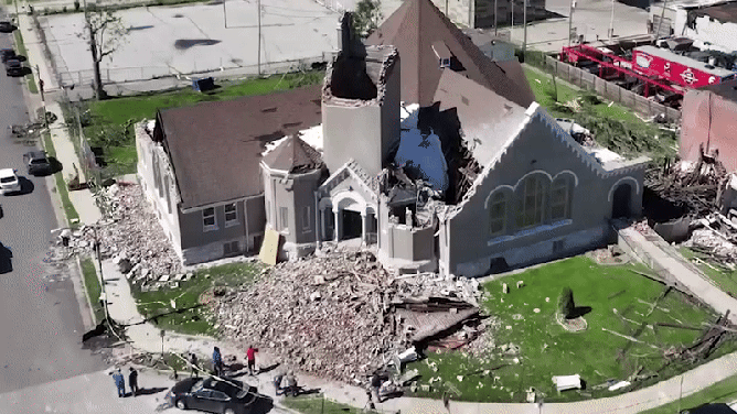 Drone footage of Centennial Christian Church after the tornado.